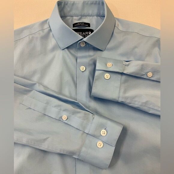 KENNETH COLE Men's Blue Dress Shirt Slim Fit Stretch Easy Care AWear2 15.5 34/35 - Picture 4 of 9